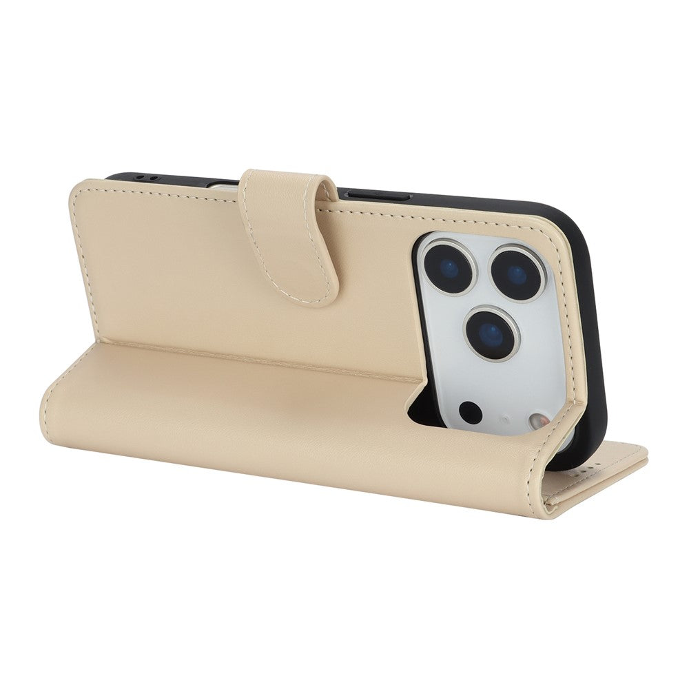 For iPhone 17 Pro Max Stand Case Shockproof Leather Wallet Phone Cover - Beige
