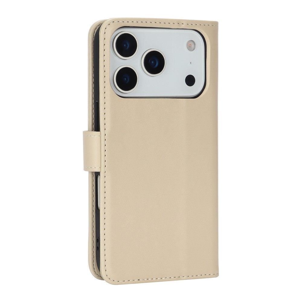For iPhone 17 Pro Max Stand Case Shockproof Leather Wallet Phone Cover - Beige