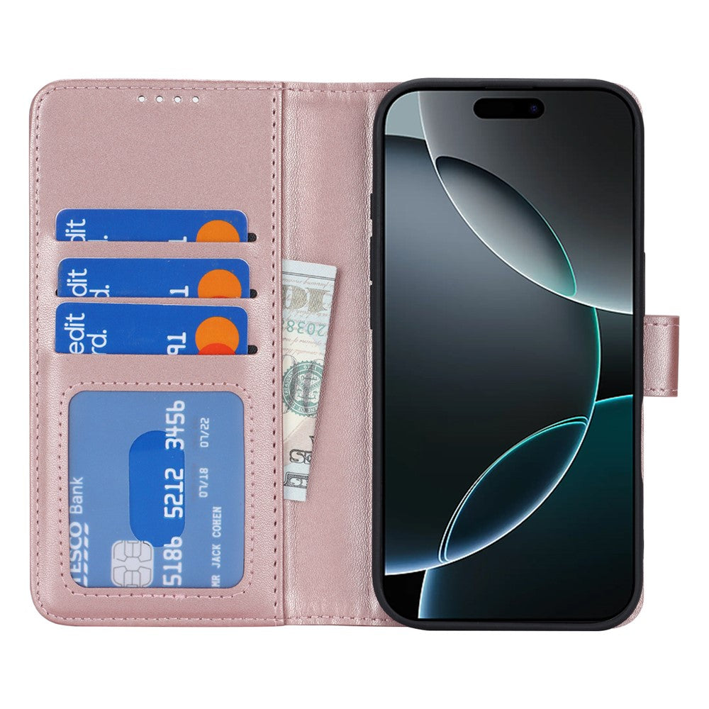 For iPhone 17 Pro Max Stand Case Shockproof Leather Wallet Phone Cover - Rose Gold