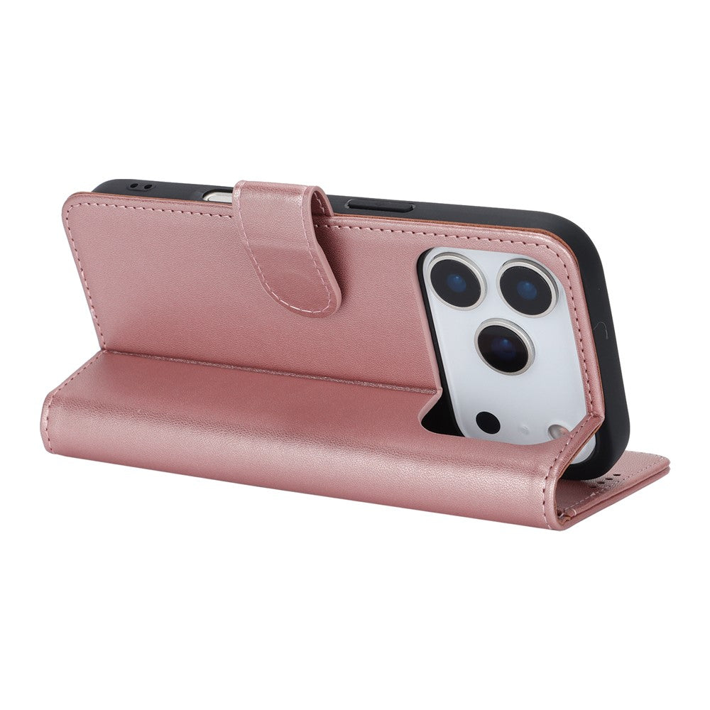 For iPhone 17 Pro Max Stand Case Shockproof Leather Wallet Phone Cover - Rose Gold