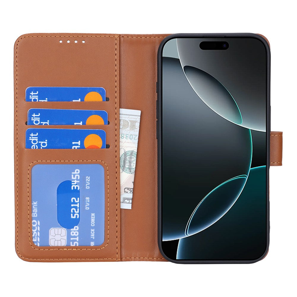 For iPhone 17 Pro Max Stand Case Shockproof Leather Wallet Phone Cover - Light Brown