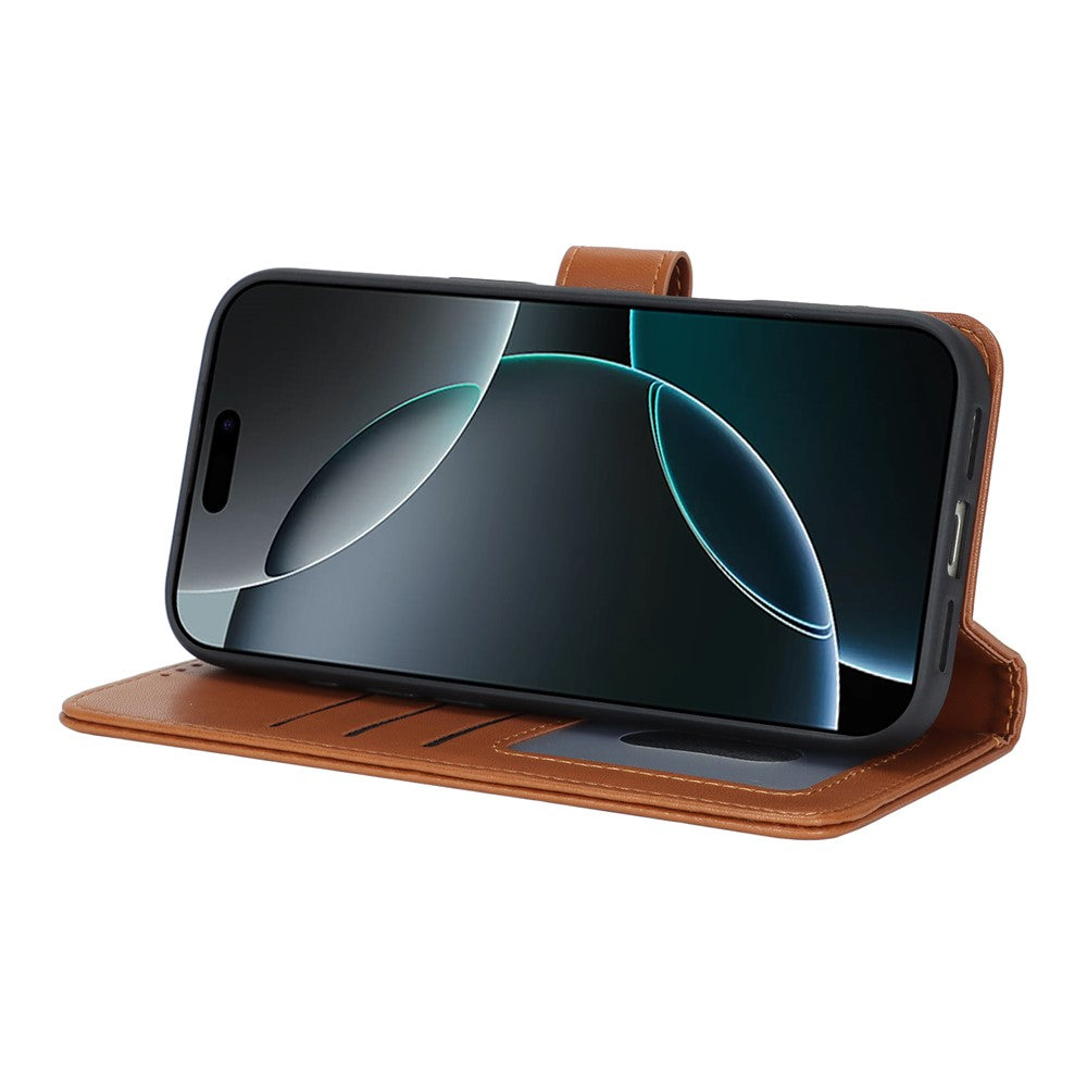 For iPhone 17 Pro Max Stand Case Shockproof Leather Wallet Phone Cover - Light Brown