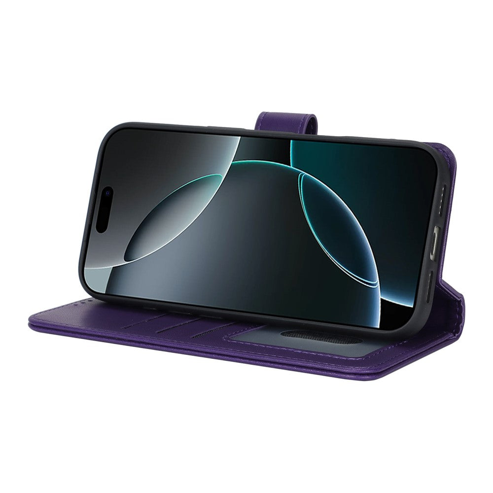 For iPhone 17 Pro Max Stand Case Shockproof Leather Wallet Phone Cover - Dark Purple