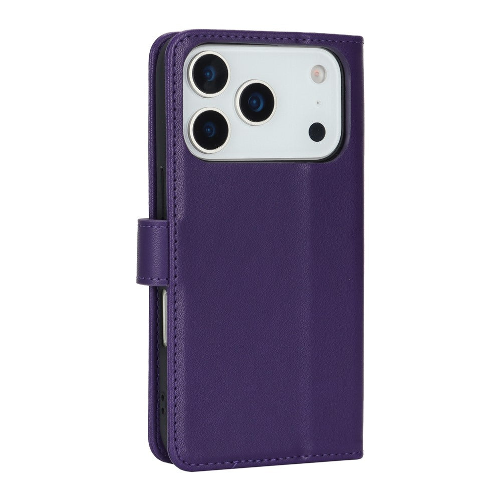 For iPhone 17 Pro Max Stand Case Shockproof Leather Wallet Phone Cover - Dark Purple