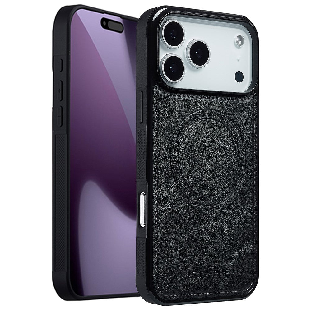 LC.IMEEKE For iPhone 17 Pro Max Magnetic Case Compatible with MagSafe Leather + TPU Back Cover - Black
