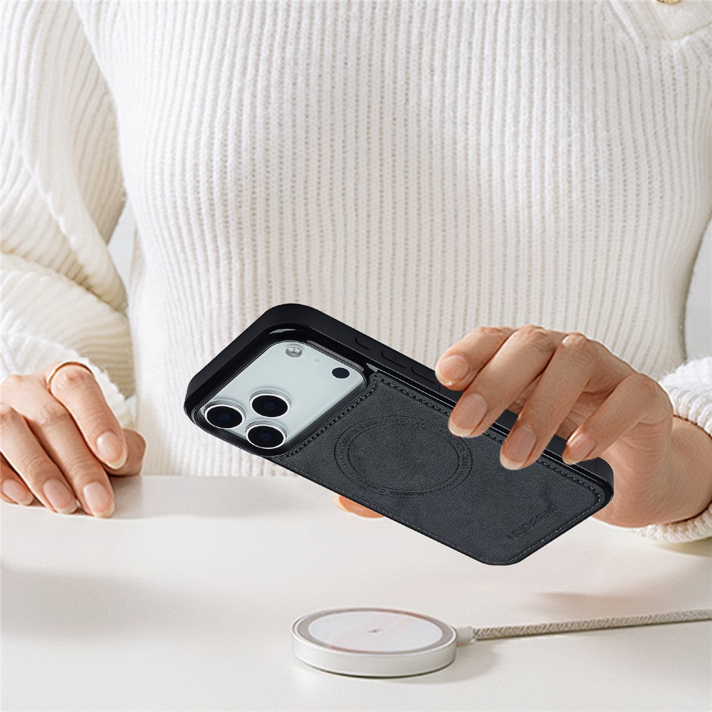 LC.IMEEKE For iPhone 17 Pro Max Magnetic Case Compatible with MagSafe Leather + TPU Back Cover - Black