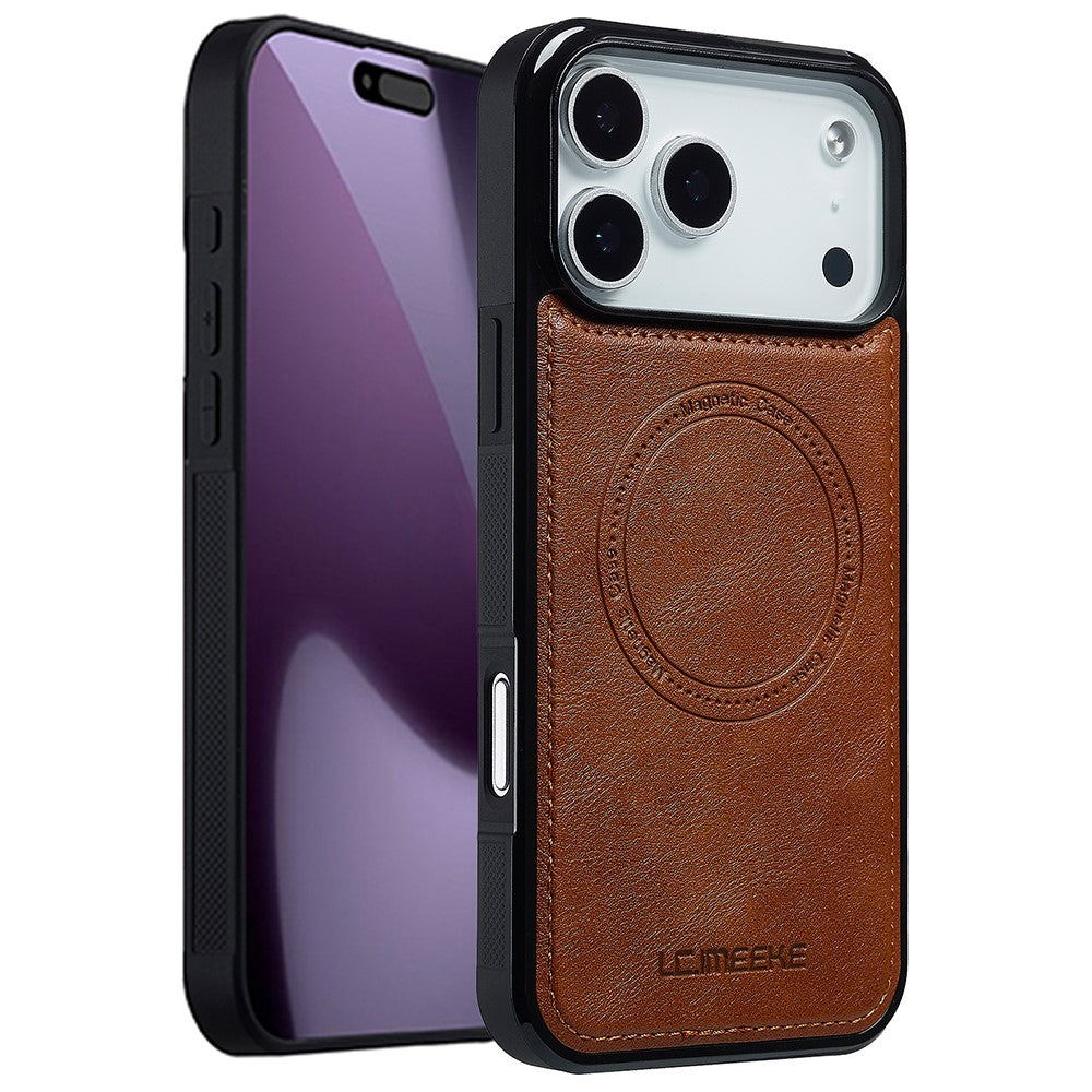 LC.IMEEKE For iPhone 17 Pro Max Magnetic Case Compatible with MagSafe Leather + TPU Back Cover - Brown