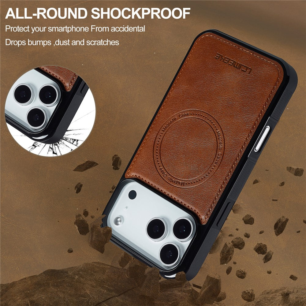 LC.IMEEKE For iPhone 17 Pro Max Magnetic Case Compatible with MagSafe Leather + TPU Back Cover - Brown