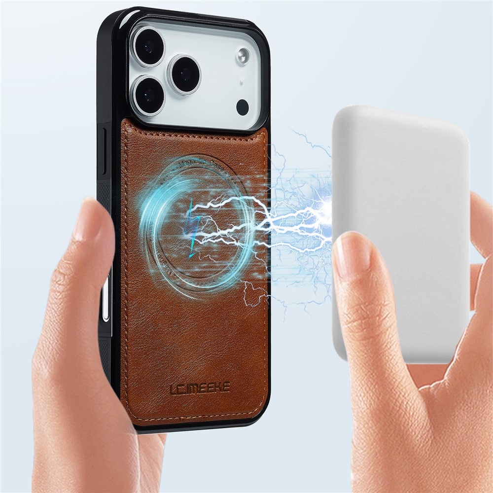 LC.IMEEKE For iPhone 17 Pro Max Magnetic Case Compatible with MagSafe Leather + TPU Back Cover - Brown