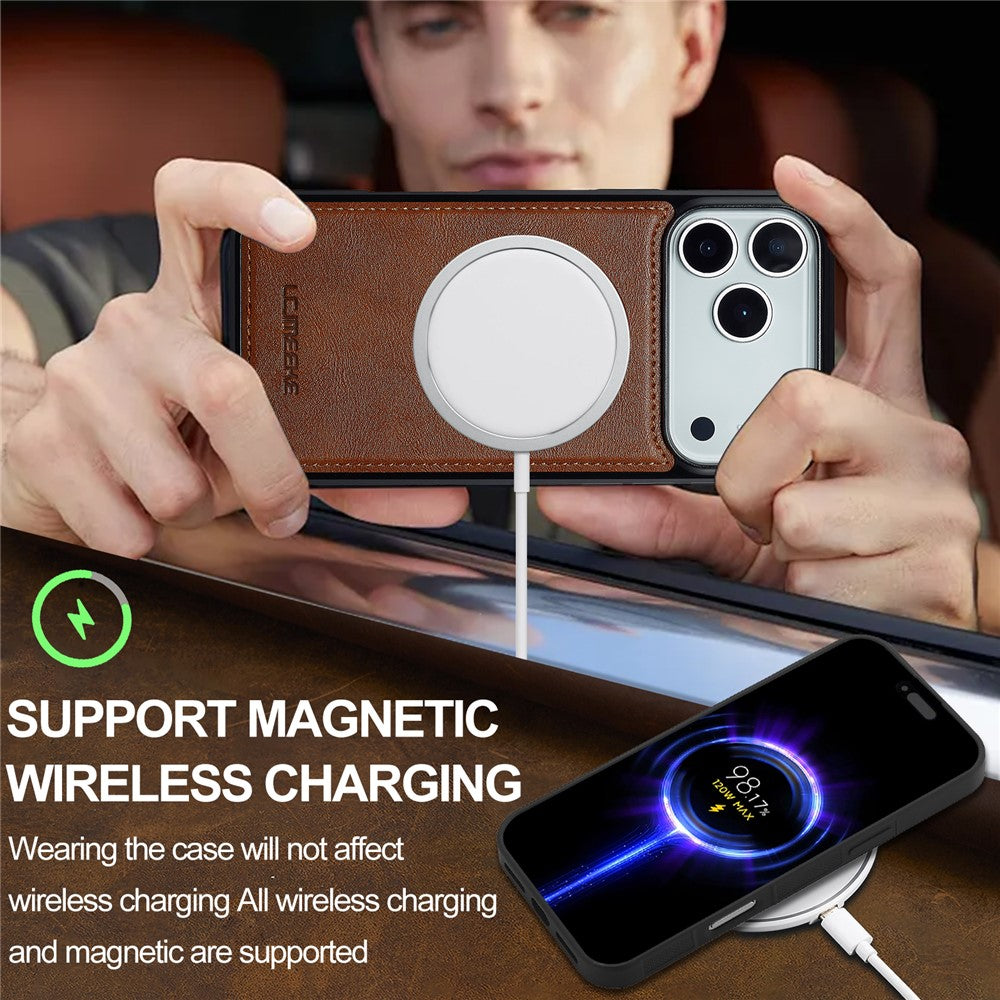 LC.IMEEKE For iPhone 17 Pro Max Magnetic Case Compatible with MagSafe Leather + TPU Back Cover - Brown