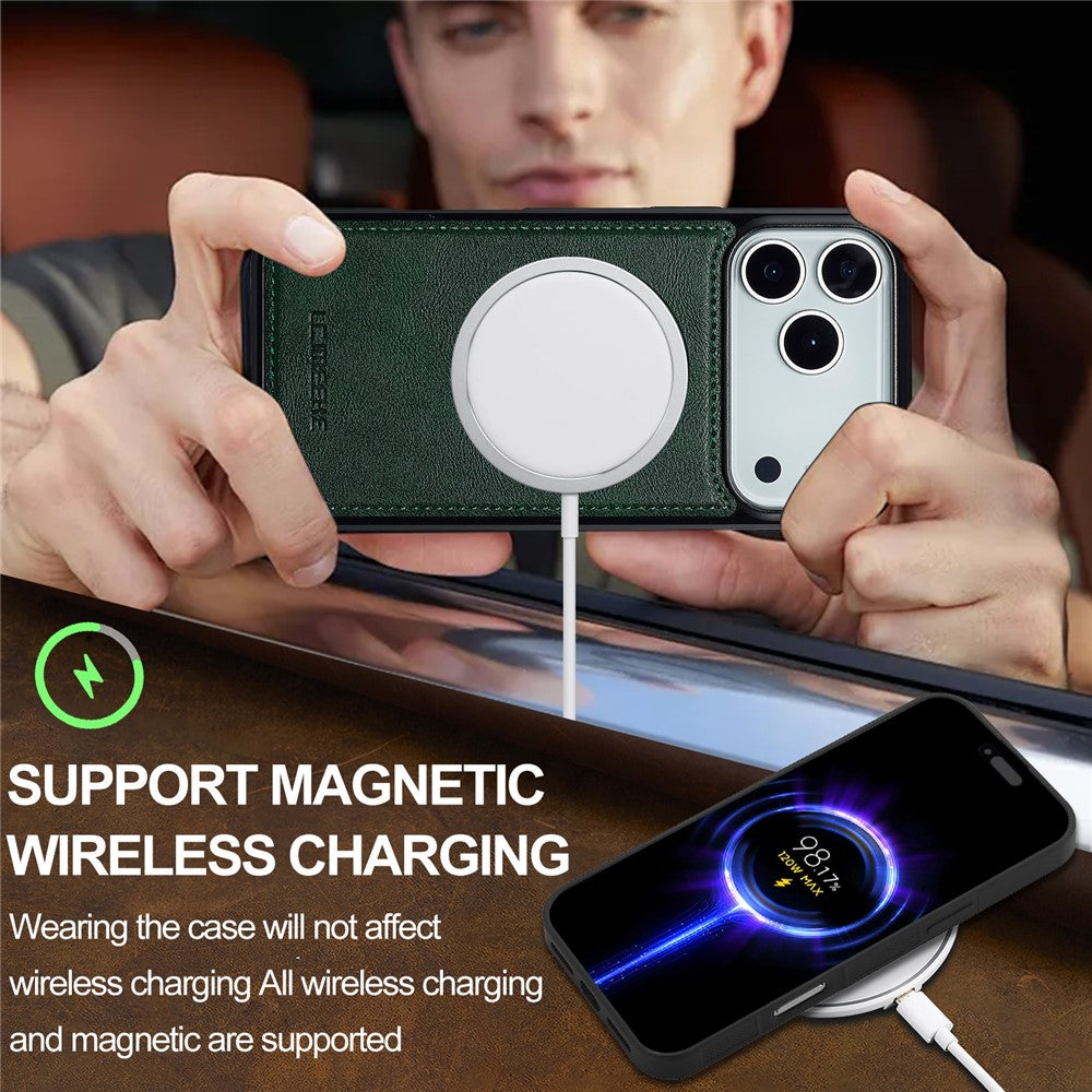LC.IMEEKE For iPhone 17 Pro Max Magnetic Case Compatible with MagSafe Leather + TPU Back Cover - Green