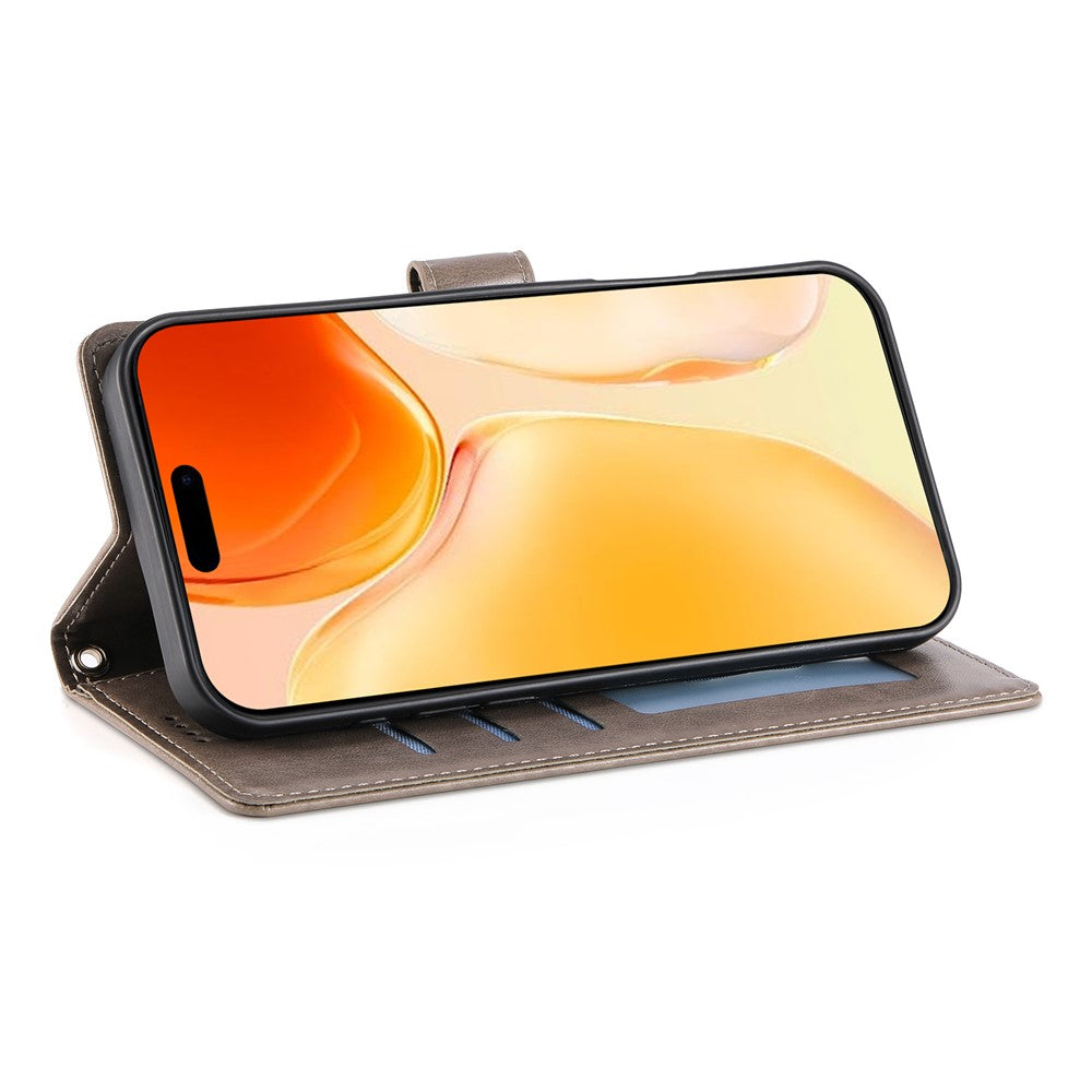 For iPhone 17 Pro Max Wallet Case Butterfly Floral Imprint PU Leather Phone Cover with Wrist Strap - Grey