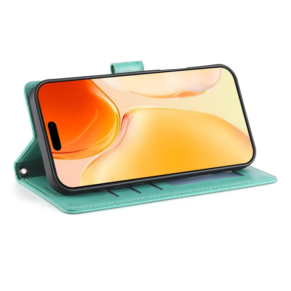 For iPhone 17 Pro Max Wallet Case Butterfly Floral Imprint PU Leather Phone Cover with Wrist Strap - Green