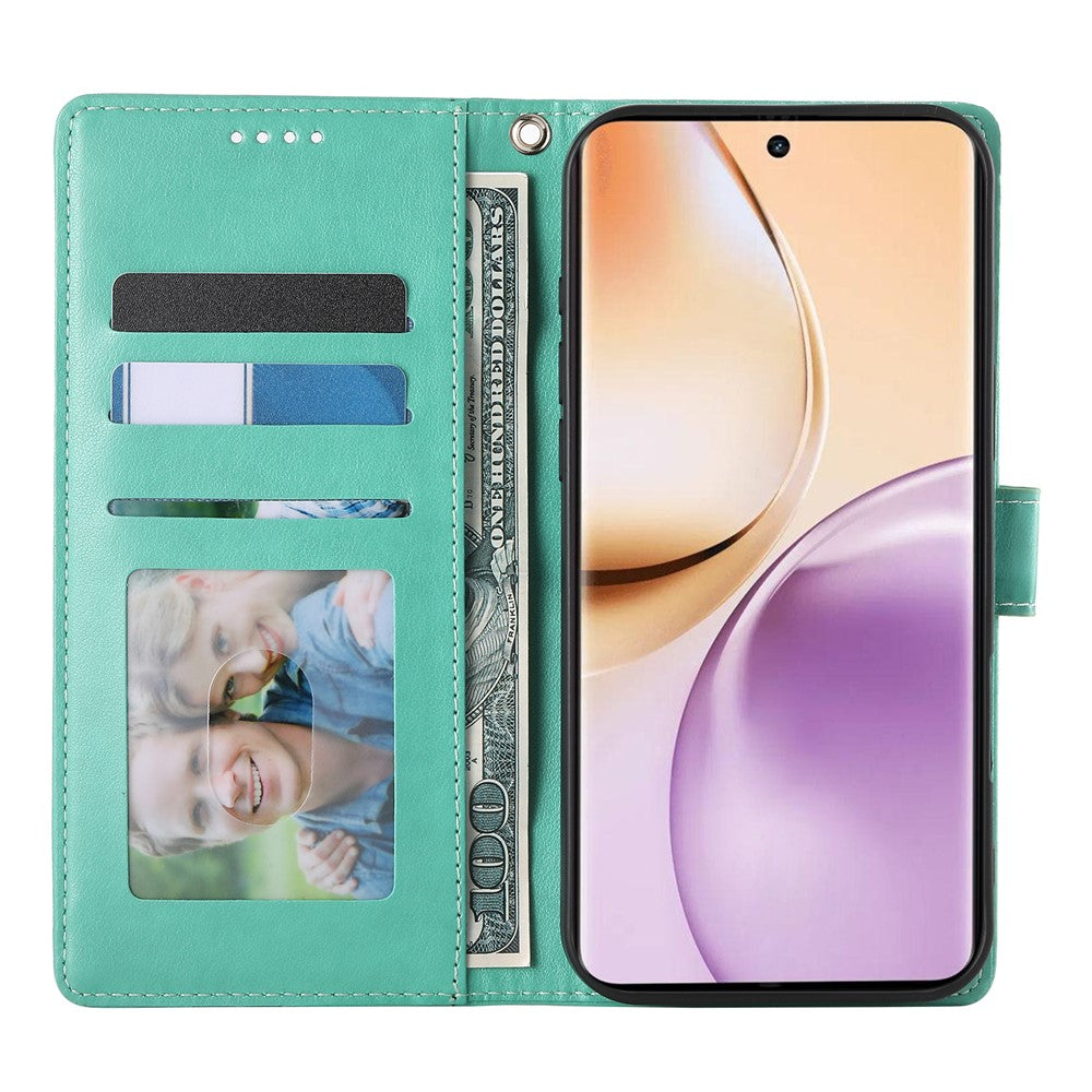 For Oppo Reno14 Pro 5G (Global) Wallet Case Butterfly Floral Imprint PU Leather Phone Cover with Wrist Strap - Green