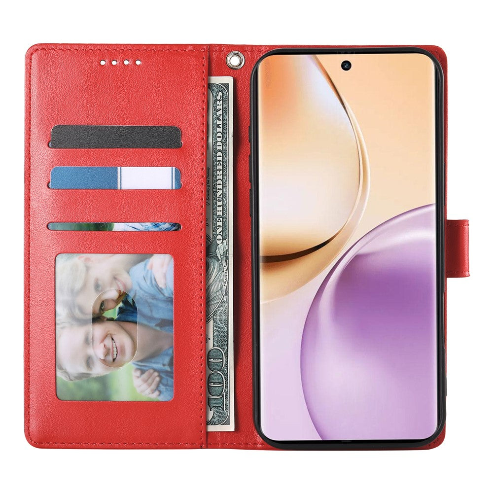 For Oppo Reno14 Pro 5G (Global) Wallet Case Butterfly Floral Imprint PU Leather Phone Cover with Wrist Strap - Red