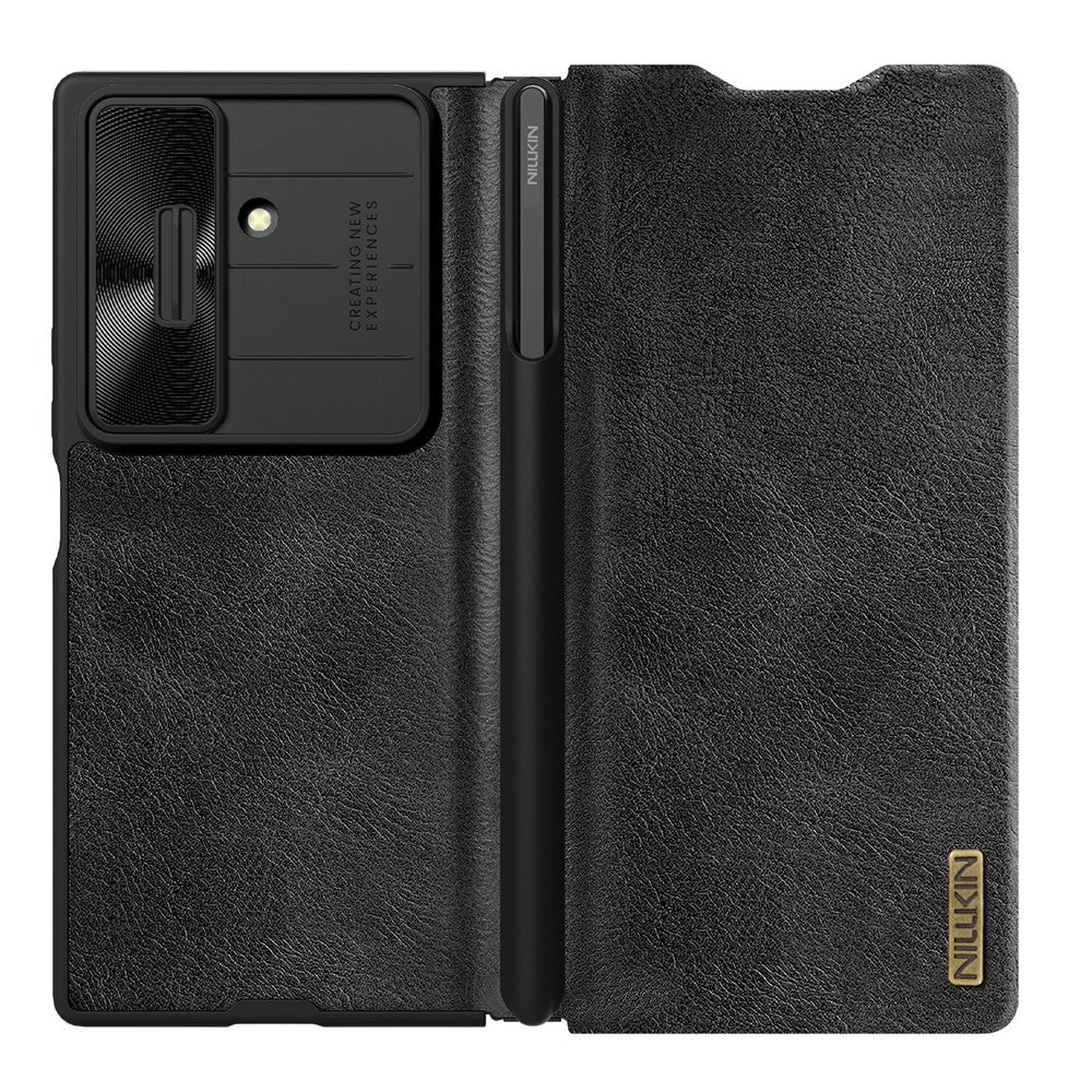NILLKIN Qin Pro Series for Samsung Galaxy Z Fold7 5G Case with Card Slots Leather Phone Cover with Stylus - Black