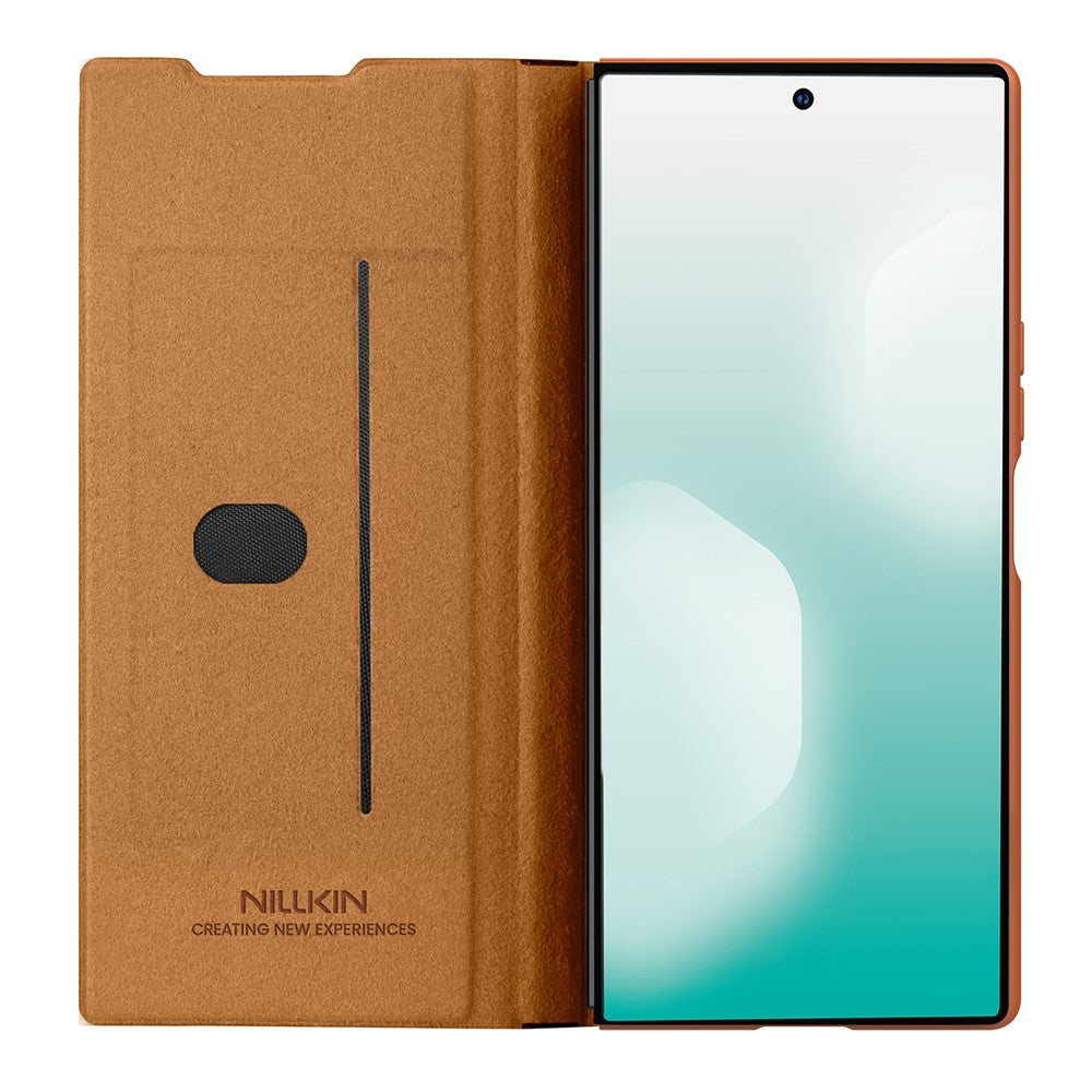 NILLKIN Qin Pro Series for Samsung Galaxy Z Fold7 5G Case with Card Slots Leather Phone Cover with Stylus - Brown