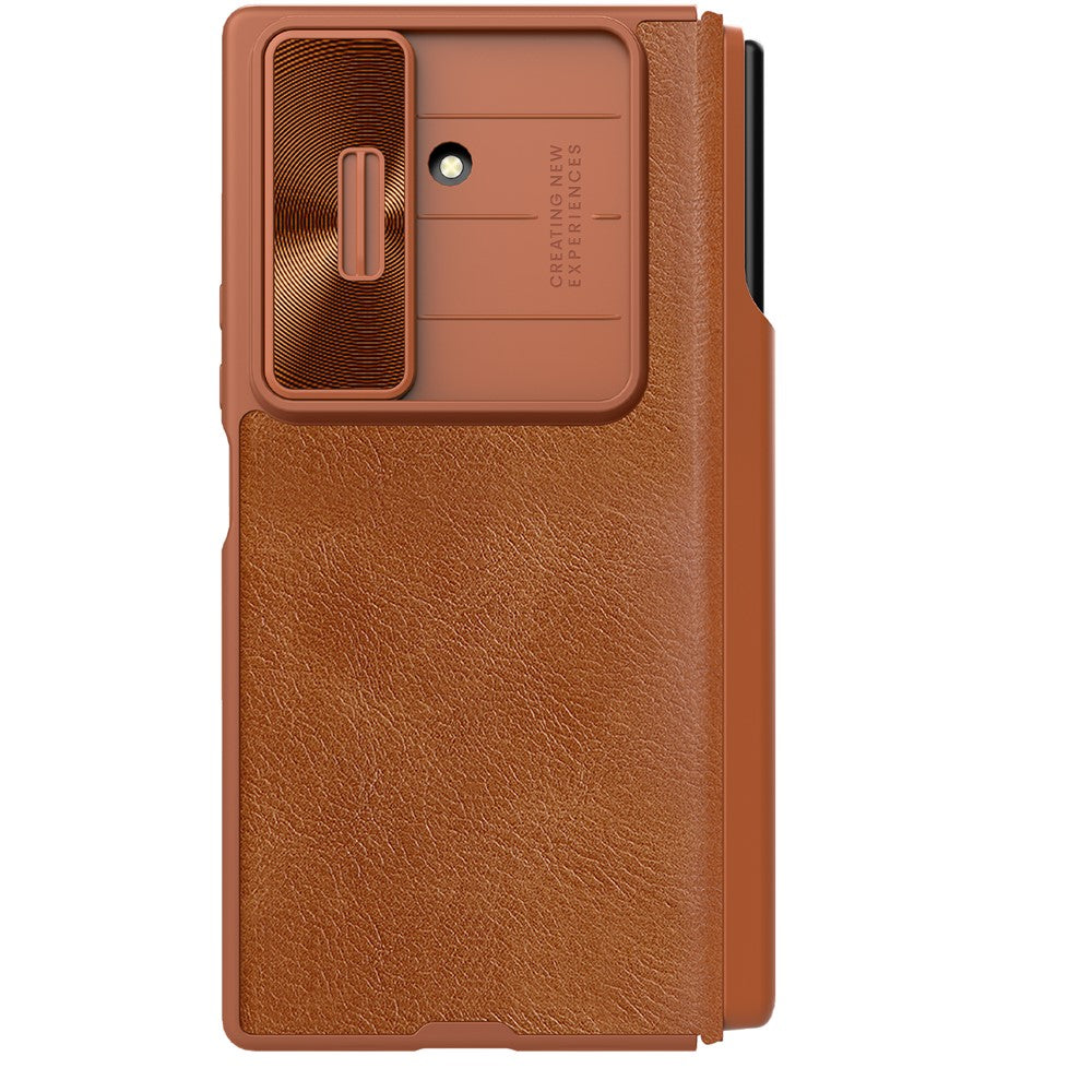 NILLKIN Qin Pro Series for Samsung Galaxy Z Fold7 5G Case with Card Slots Leather Phone Cover with Stylus - Brown