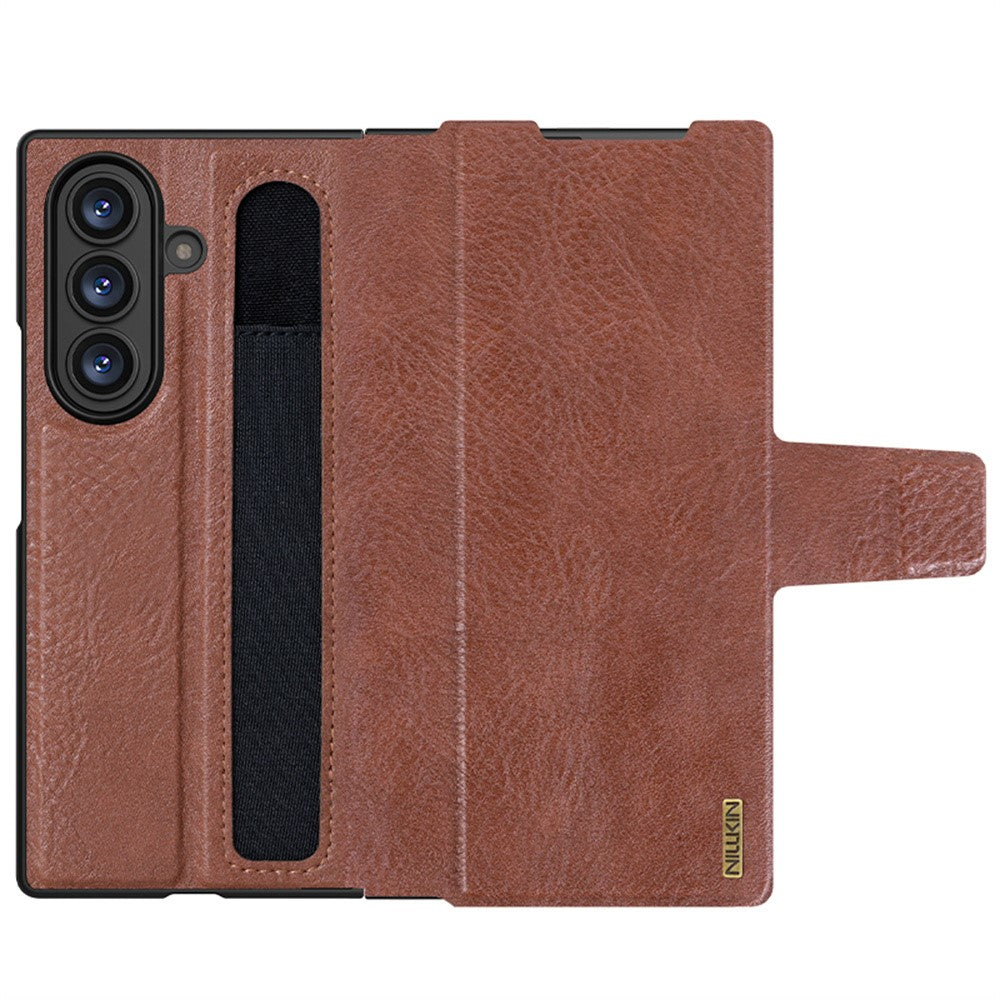 NILLKIN For Samsung Galaxy Z Fold7 5G Case PU + PC Stand Design Phone Cover with Card Slot - Brown