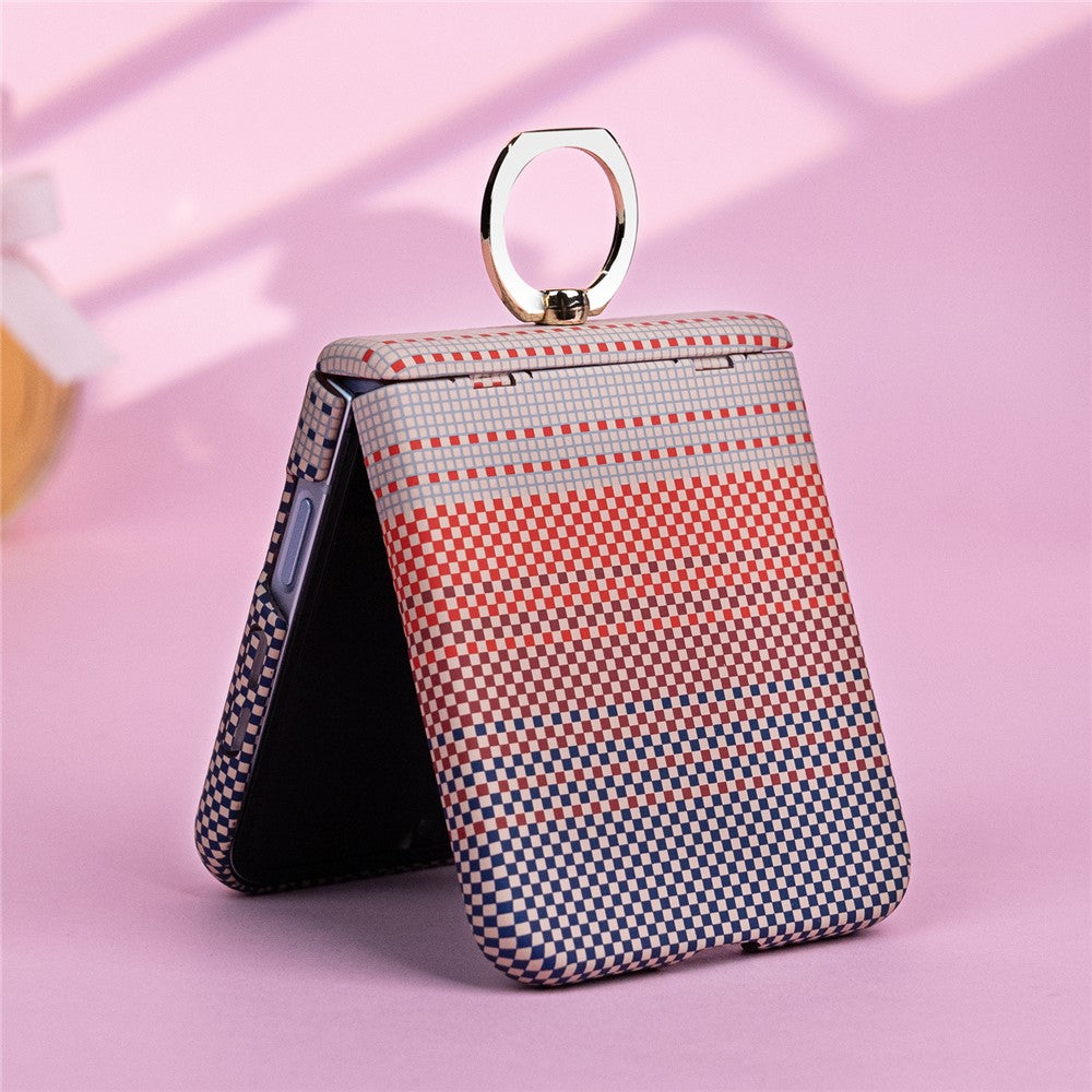 Phone Case For Samsung Galaxy Z Flip7 FE 5G  /  Flip6 5G  /  Flip5 5G Ring Holder Kickstand PC Cover with Tempered Glass Screen Protector - Pink