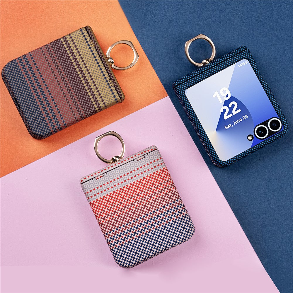 Phone Case For Samsung Galaxy Z Flip7 FE 5G  /  Flip6 5G  /  Flip5 5G Ring Holder Kickstand PC Cover with Tempered Glass Screen Protector - Pink