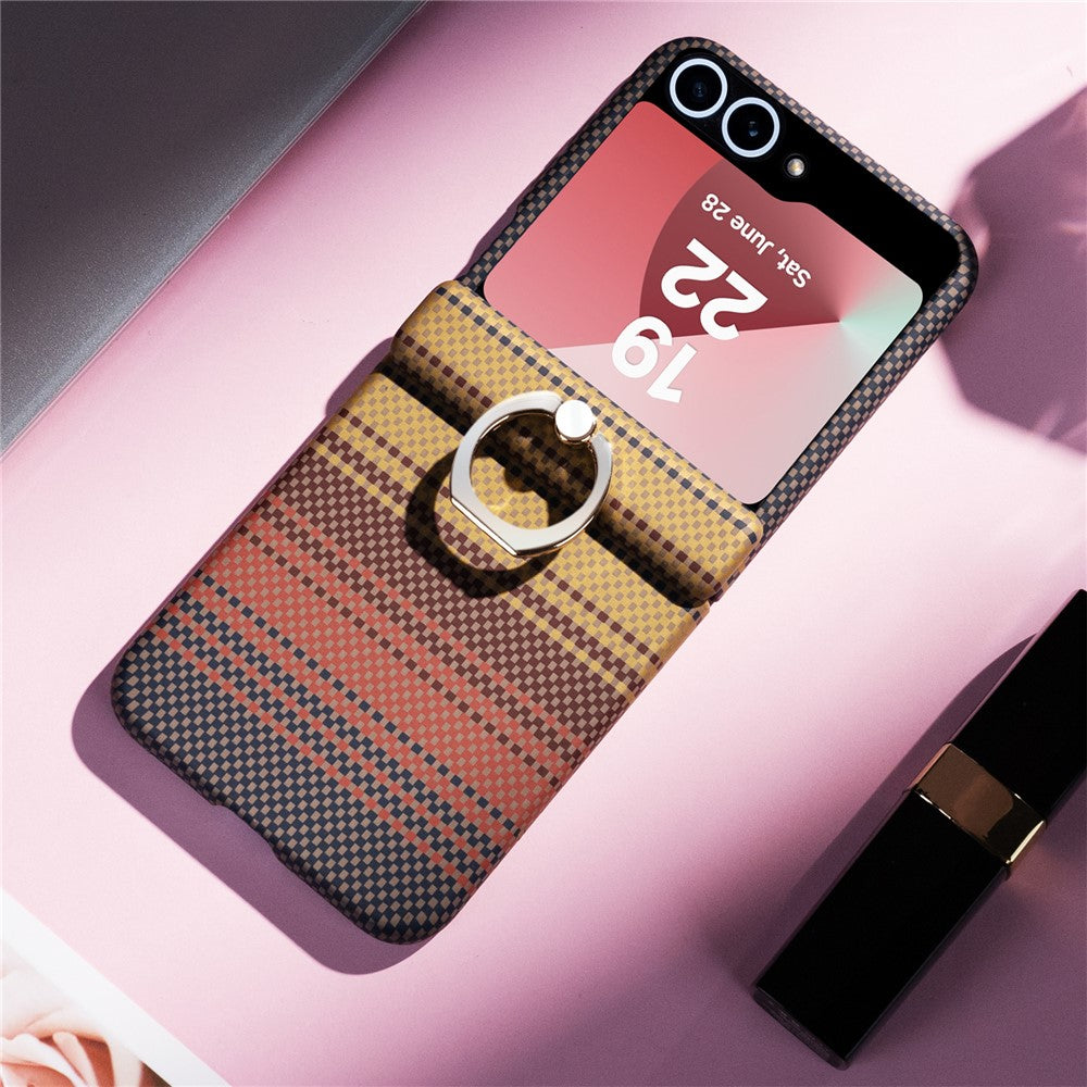 Phone Case For Samsung Galaxy Z Flip7 FE 5G  /  Flip6 5G  /  Flip5 5G Ring Holder Kickstand PC Cover with Tempered Glass Screen Protector - Yellow