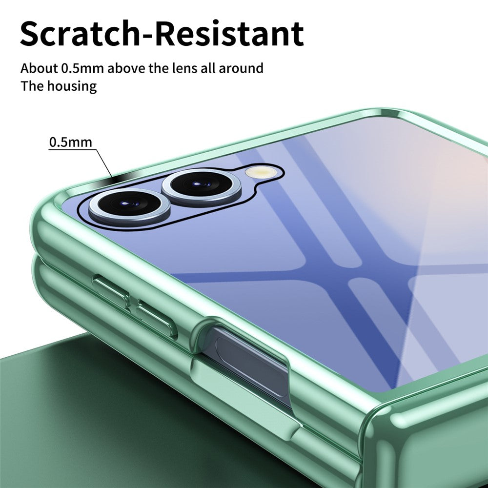 For Samsung Galaxy Z Flip7 5G Case with Rear Screen Film Hinge Protection Electroplating Clear PC Phone Cover - Green