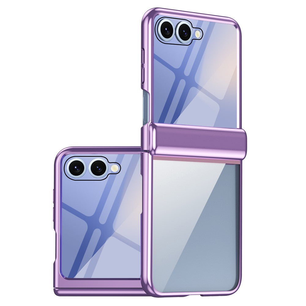 For Samsung Galaxy Z Flip7 5G Case with Rear Screen Film Hinge Protection Electroplating Clear PC Phone Cover - Purple
