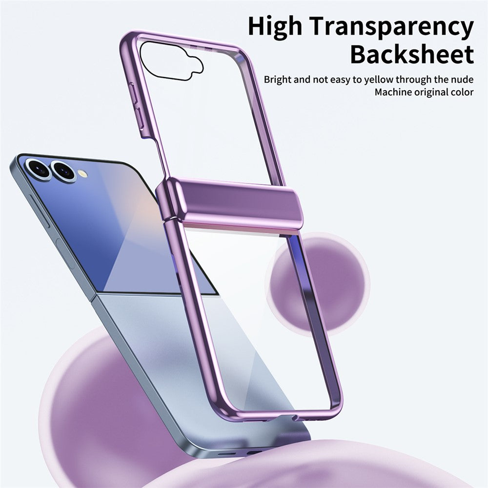 For Samsung Galaxy Z Flip7 5G Case with Rear Screen Film Hinge Protection Electroplating Clear PC Phone Cover - Purple