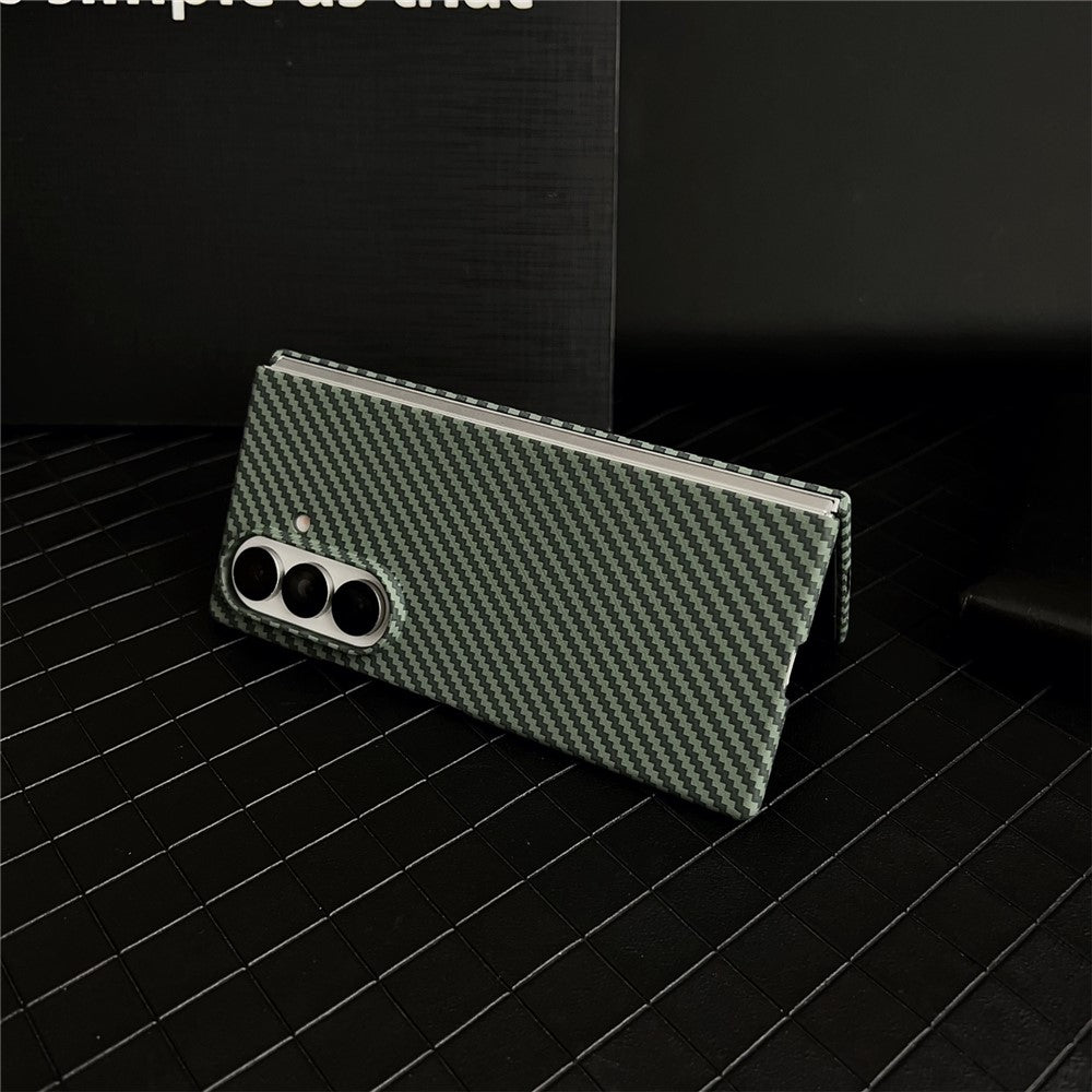 For Samsung Galaxy Z Fold7 5G Magnetic Case Carbon Fiber Texture PC Phone Cover with Screen Protector - Green