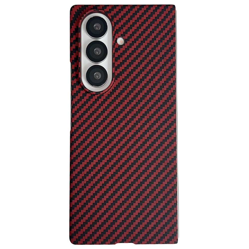 For Samsung Galaxy Z Fold7 5G Magnetic Case Carbon Fiber Texture PC Phone Cover with Screen Protector - Red