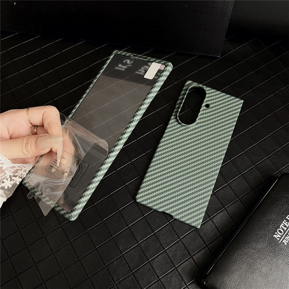 For Samsung Galaxy Z Fold7 5G Magnetic Case Carbon Fiber Texture PC Phone Cover with Screen Protector - Blue