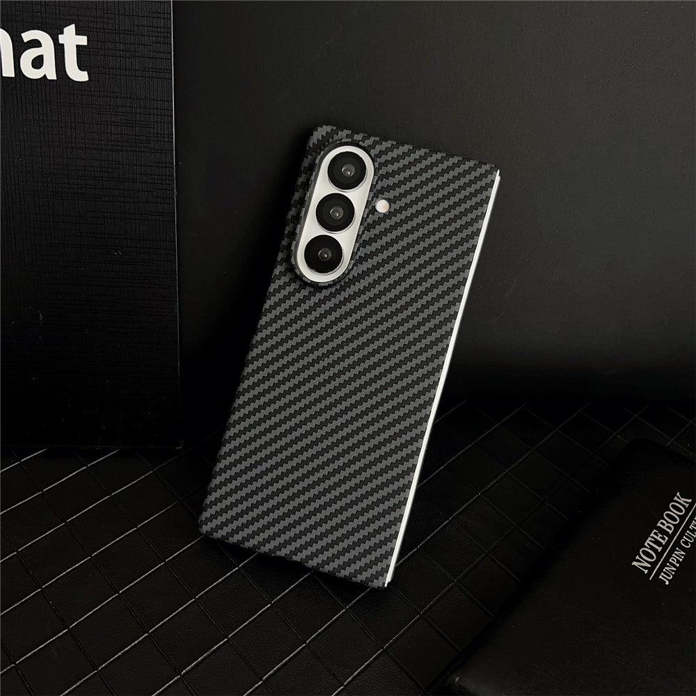For Samsung Galaxy Z Fold7 5G Magnetic Case Carbon Fiber Texture PC Phone Cover with Screen Protector - Black