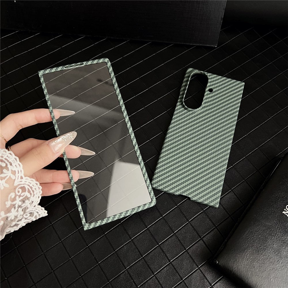 For Samsung Galaxy Z Fold7 5G Magnetic Case Carbon Fiber Texture PC Phone Cover with Screen Protector - Black