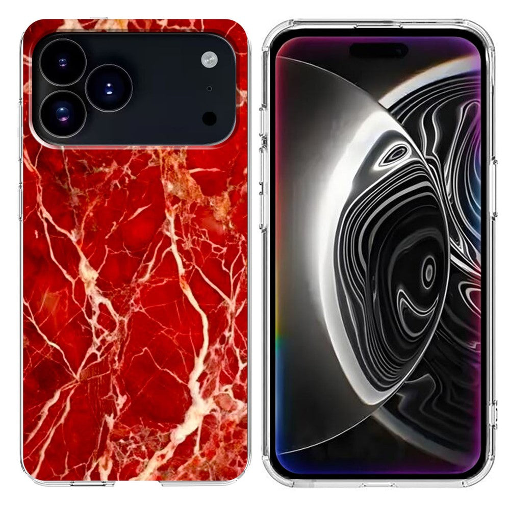 For iPhone 17 Pro Max Case Marble Pattern Printing Soft TPU Phone Cover - Red