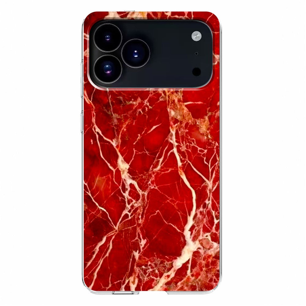 For iPhone 17 Pro Max Case Marble Pattern Printing Soft TPU Phone Cover - Red