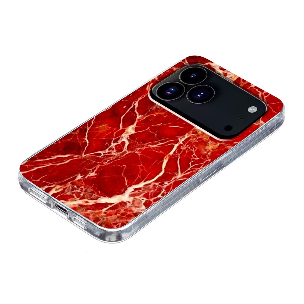 For iPhone 17 Pro Max Case Marble Pattern Printing Soft TPU Phone Cover - Red