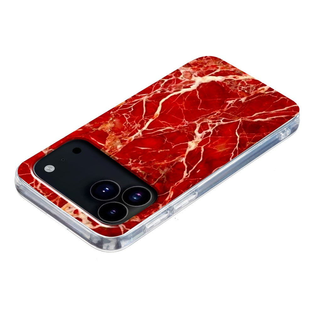 For iPhone 17 Pro Max Case Marble Pattern Printing Soft TPU Phone Cover - Red