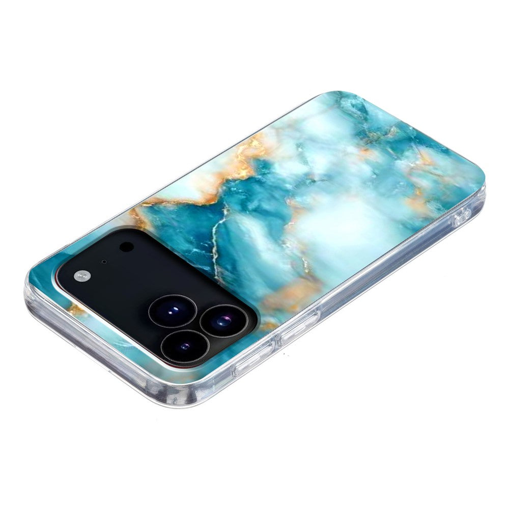 For iPhone 17 Pro Max Case Marble Pattern Printing Soft TPU Phone Cover - Blue
