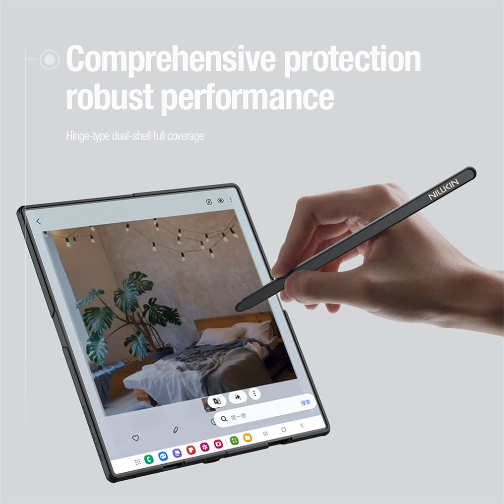 NILLKIN Super Frosted Shield Fold for Samsung Galaxy Z Fold7 5G Case Compatible with MagSafe PC Matte Phone Cover with Stylus Pen - Black