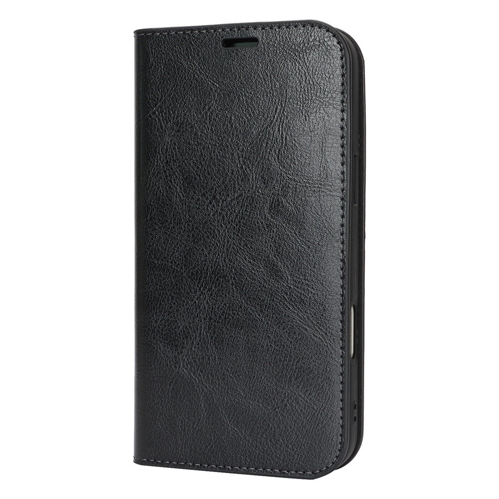 For iPhone 17 Pro Max Case Crazy Horse Texture Split Leather Wallet Phone Cover - Black