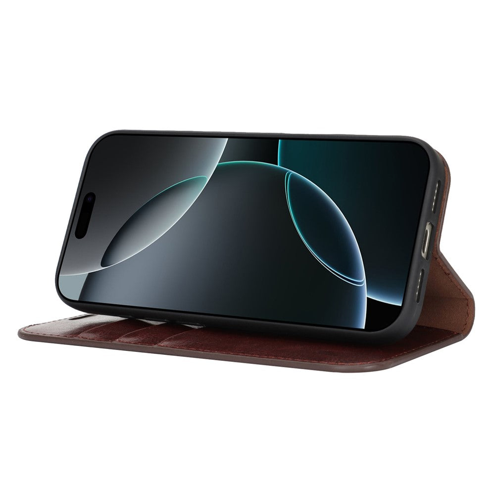 For iPhone 17 Pro Max Case Crazy Horse Texture Split Leather Wallet Phone Cover - Dark Brown