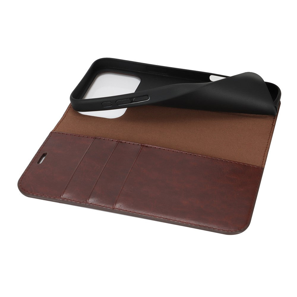 For iPhone 17 Pro Max Case Crazy Horse Texture Split Leather Wallet Phone Cover - Dark Brown