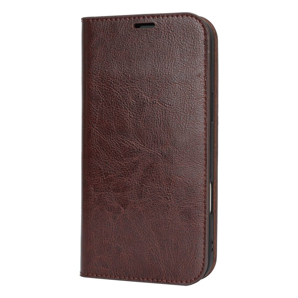 For iPhone 17 Pro Max Case Crazy Horse Texture Split Leather Wallet Phone Cover - Dark Brown