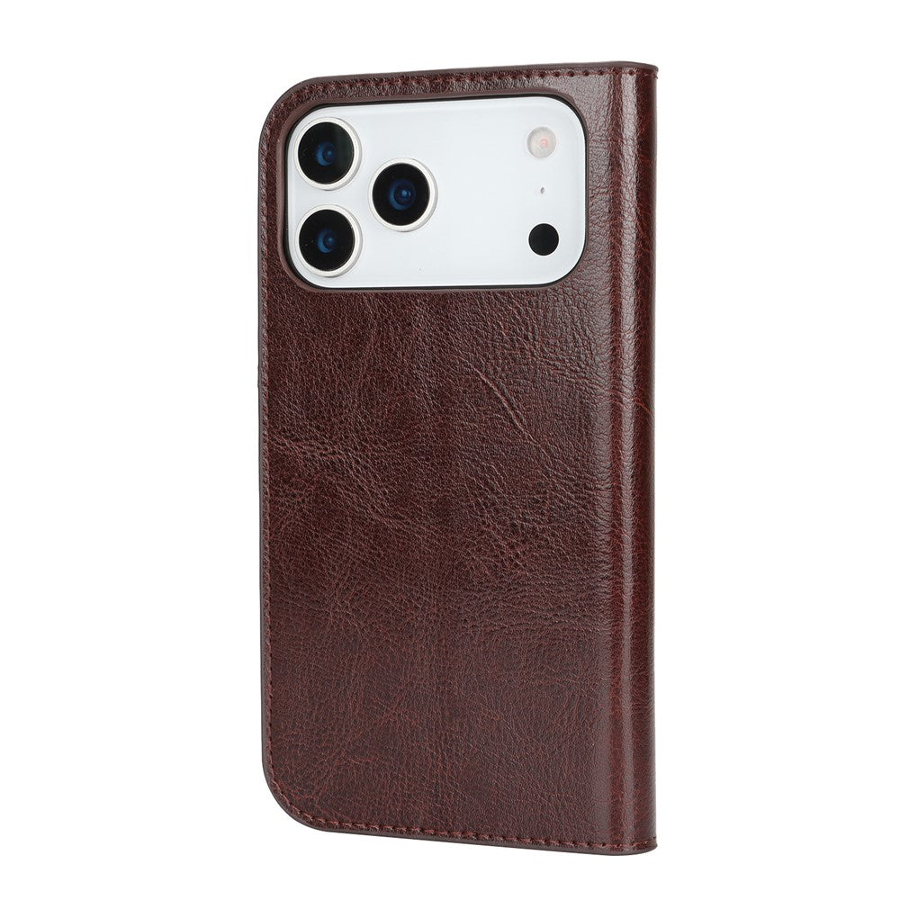 For iPhone 17 Pro Max Case Crazy Horse Texture Split Leather Wallet Phone Cover - Dark Brown