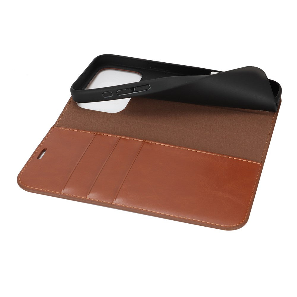 For iPhone 17 Pro Max Case Crazy Horse Texture Split Leather Wallet Phone Cover - Light Brown