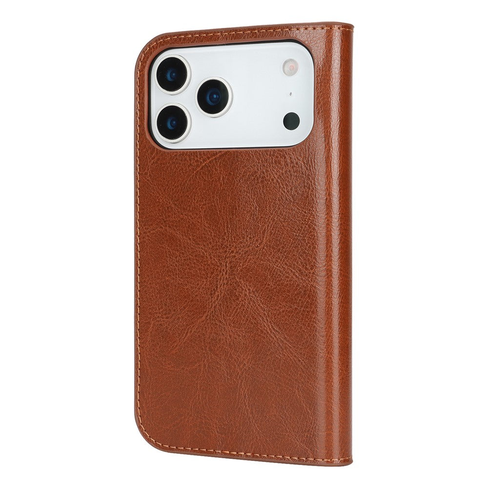 For iPhone 17 Pro Max Case Crazy Horse Texture Split Leather Wallet Phone Cover - Light Brown