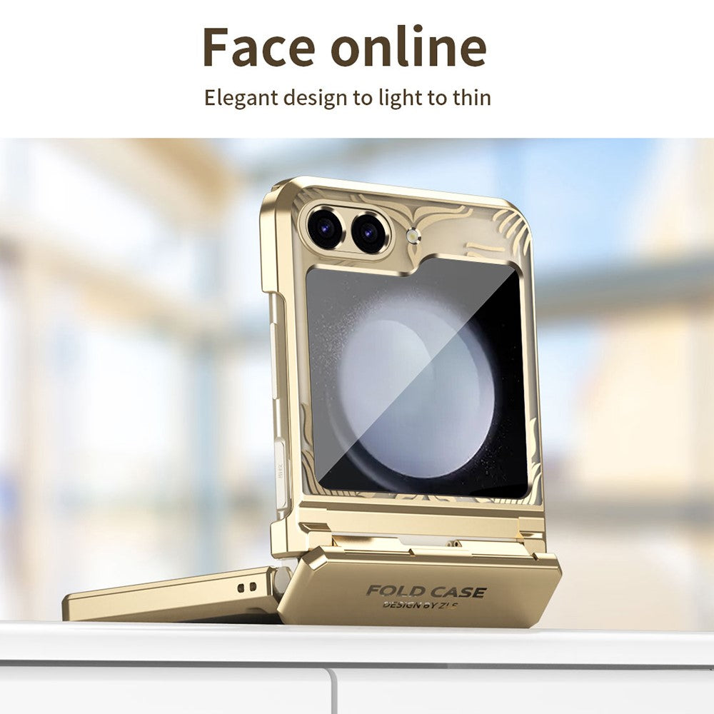 For Samsung Galaxy Z Flip7 FE 5G  /  Flip6 5G Case Hard PC Wing Frame Design Back Phone Cover - Gold