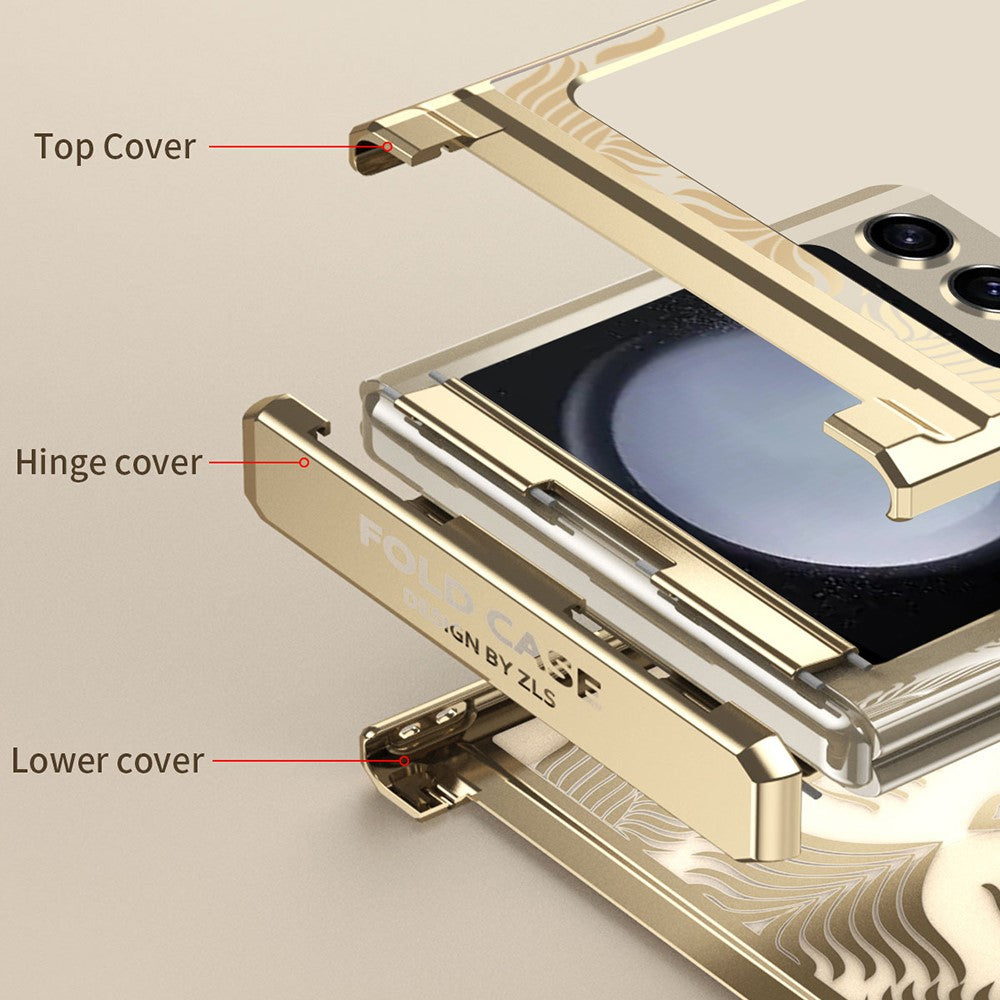 For Samsung Galaxy Z Flip7 FE 5G  /  Flip6 5G Case Hard PC Wing Frame Design Back Phone Cover - Gold
