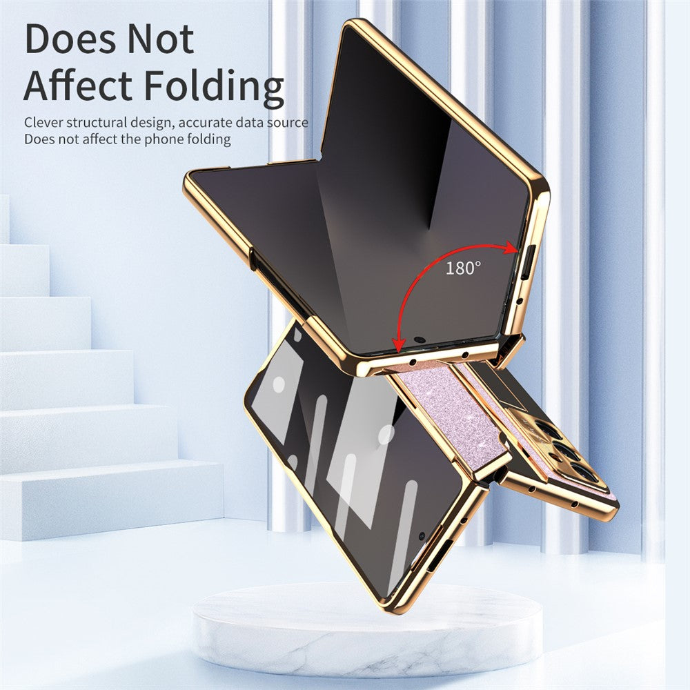 For Samsung Galaxy Z Fold7 5G Case with Kickstand Hinge Protection Rhinestone Glitter PC Phone Cover - Purple